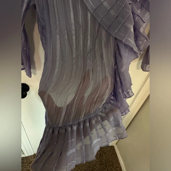 Purple stripe vintage women’s button front ruffle sheer top size 14/16 #1286 - Picture 7 of 9